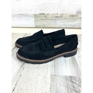 Anne Klein Women’s 9 Everly Black Faux Suede Slip-On Heeled Loafers Casual Shoes